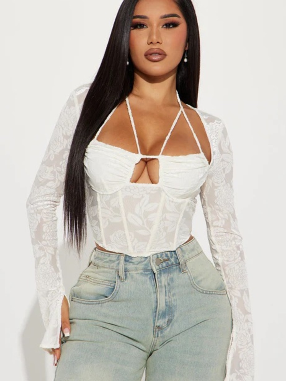 💎NWOT Fashion Nova White Lace Corset Halter Top
